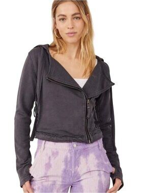 We the Free You asked for it Moto Jacket Gray Size Medium